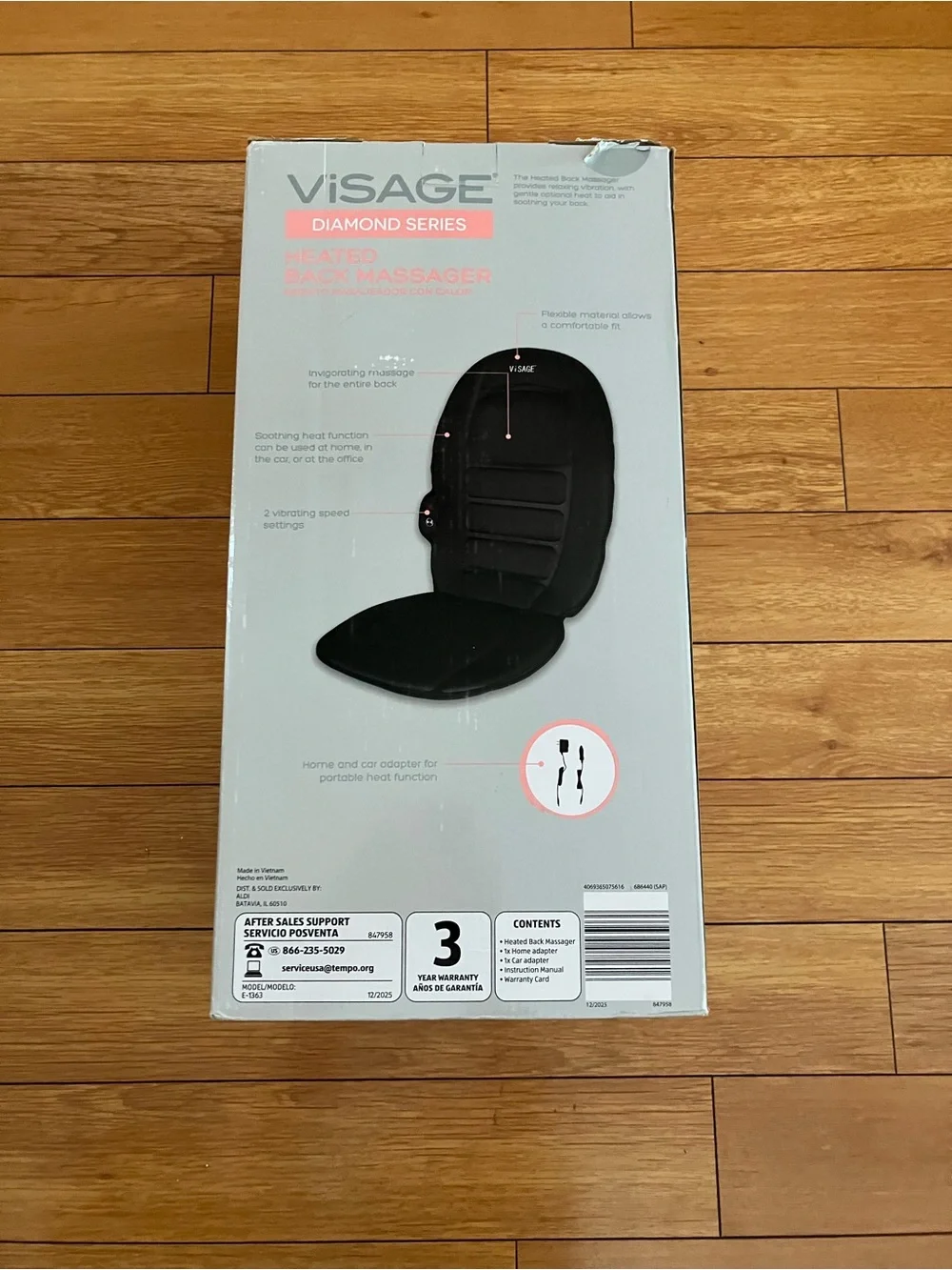 VISAGE DIAMOND SERIES HEATED BACK MASSAGER For Home & Car, Black, New